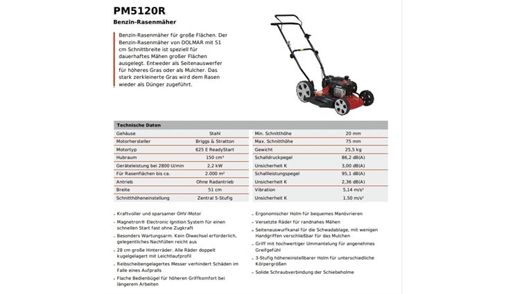 DOLMAR Benzin Mulchmäher 51 cm PM5120R