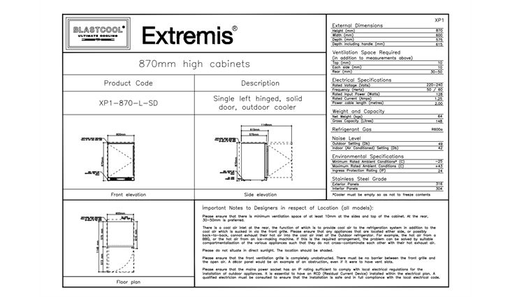 Blastcool Kühlschrank Extremis XP1-870-L-SD-EU