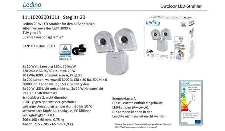 Ledino LED-Strahler Steglitz 20S 20W, silber